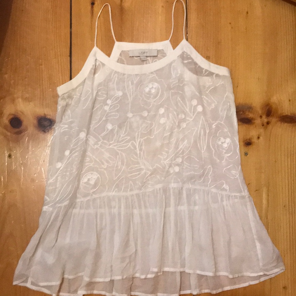 LOFT sheer white embroidered tank XS